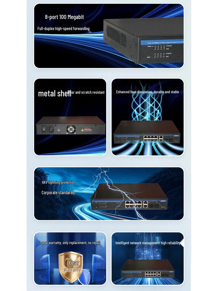 8-Port 100M Ethernet PoE Managed Switch for Network Security Monitoring