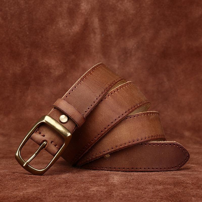 Belt Men's First Layer Cowhide Pin Buckle Retro Washed Distressed Trendy Casual Handmade Genuine Leather Men's Jeans Belt