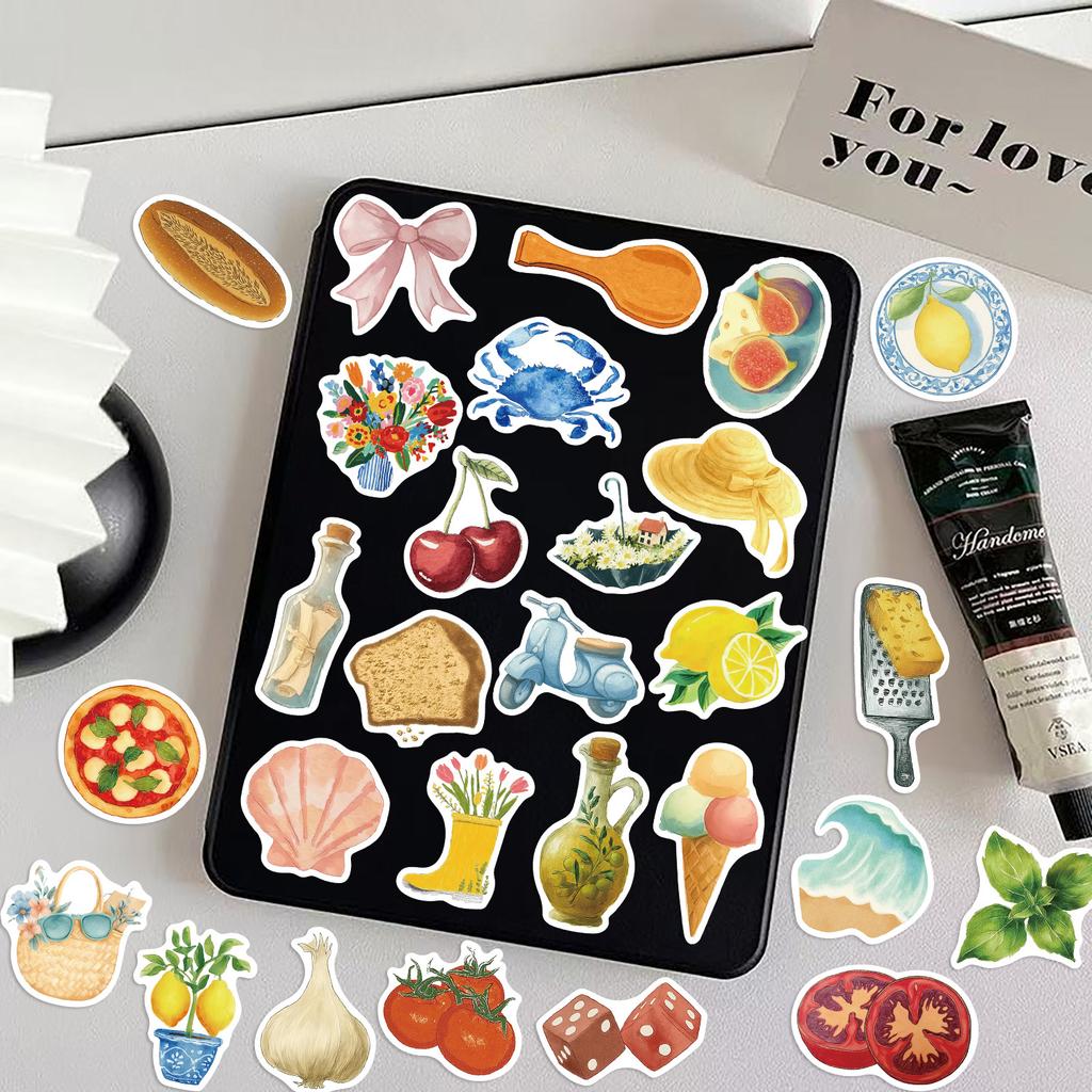 54 Pieces of Charming Graffiti Stickers Featuring Food, Fruits, Elements for A Journal, Water Bottle, and Suitcase Stickers