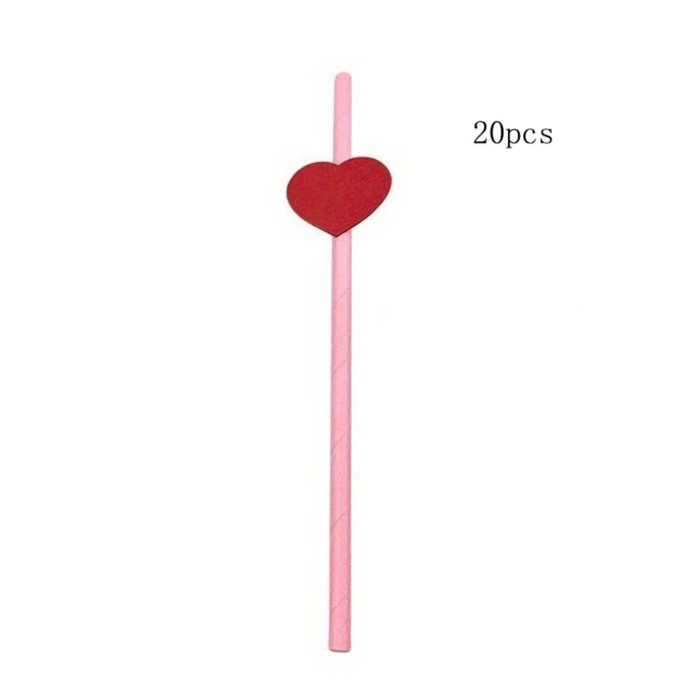 20Pcs Degradable Heart Paper Straws Pink/yellow Disposable Drinking Straw  Bar