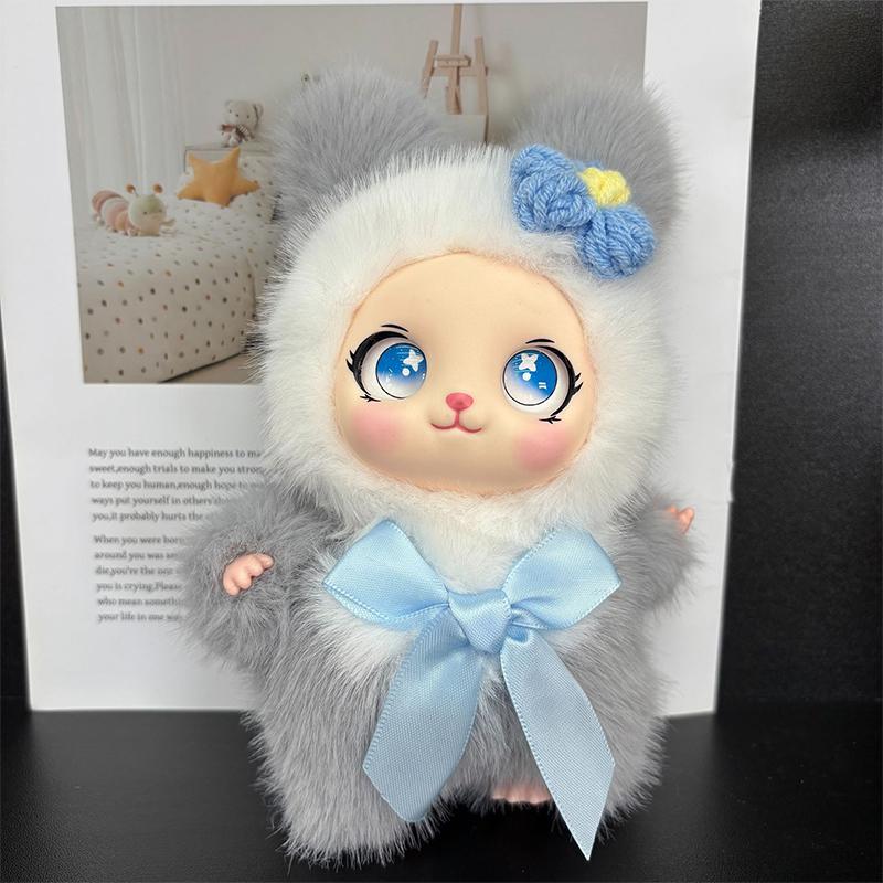 Soft Kawaii Plush Bunny Pendant with Knitted Flower Bow Fashion Bag Charm for Girls Birthday Gift Schoolbag Decor