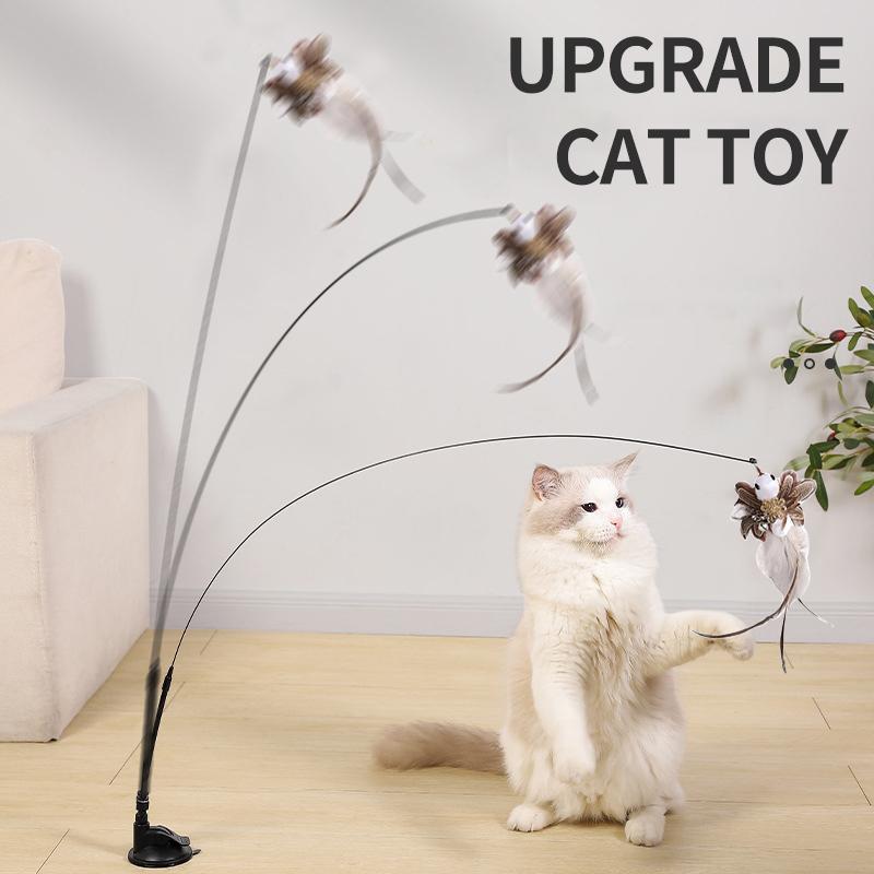 Interactive Cat Toy Funny Simulation Bird Feather with Bell Cat Stick Toy for Kitten Playing Teaser Wand Toy Pet Cats Supplies