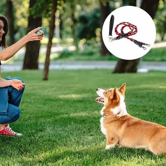 Double Bungee Dog Leash 360-degree Swivel Tangle-Free Dual Dog Leash Shock Absorbing