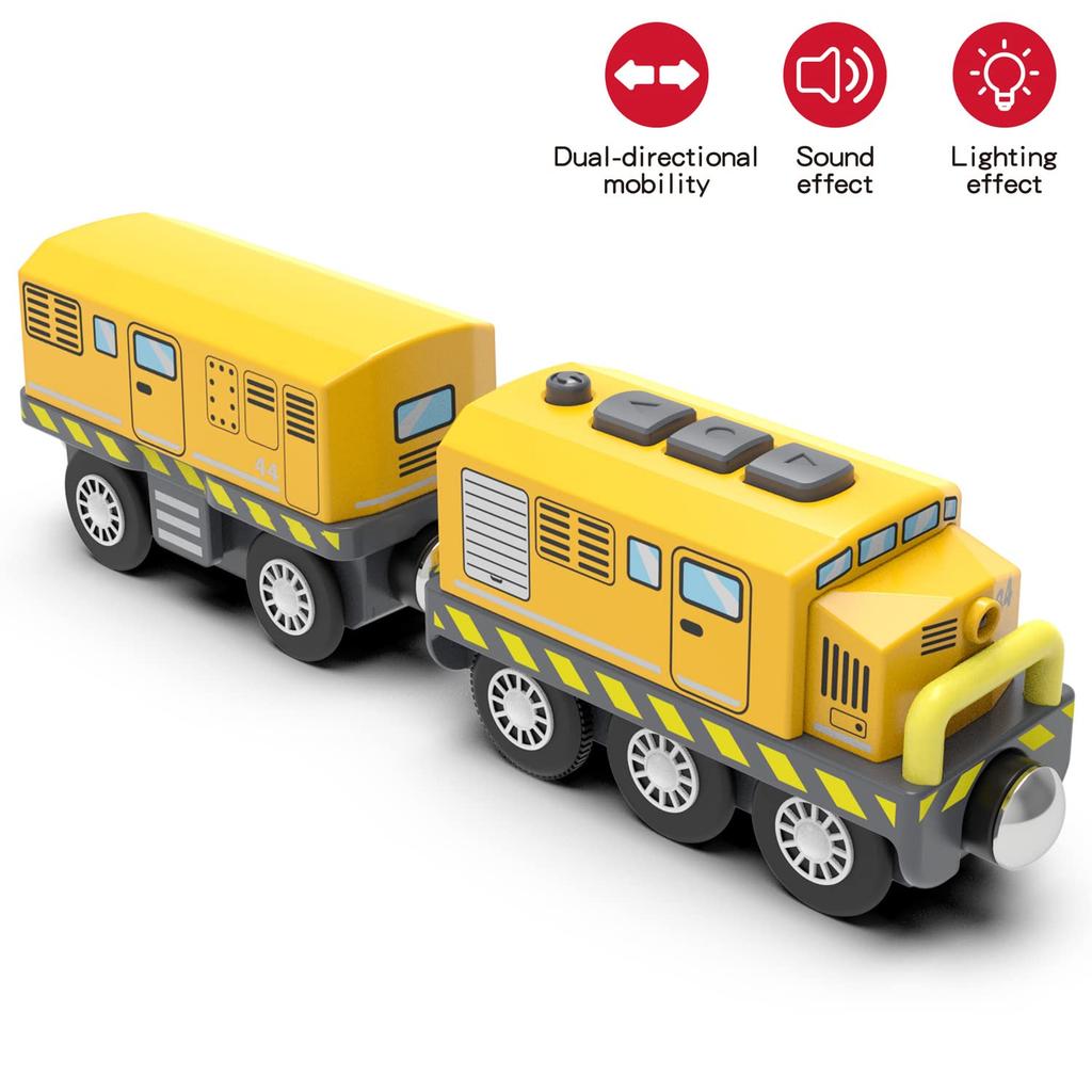 TOPLIVING Holzzugbahnzubehör Batteriebetriebene Lokomotive mit Magnetkupplung Kompatibel mit Thomas, Brio und Chuggington