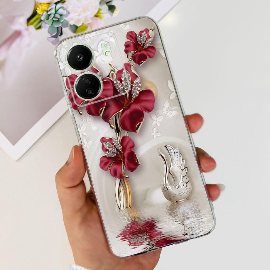 For Xiaomi Poco C65 Case for PocoC65 Silicone Funda Para Capa Coque Soft Phone Cases Back Cover Marble Flower Pattern Shockproof