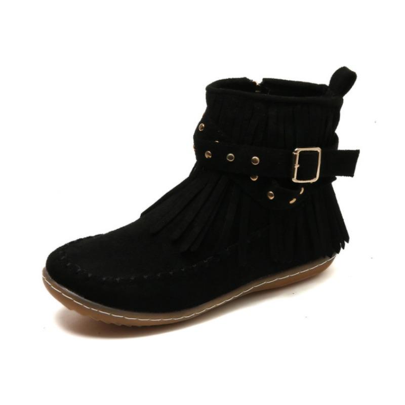 

Большого размера замшевые повседневные ботинки Мартин с бахромой и плоской подошвой, женские осенне-зимние ботинки с ремешком на пряжке с заклепками 36 чёрный
