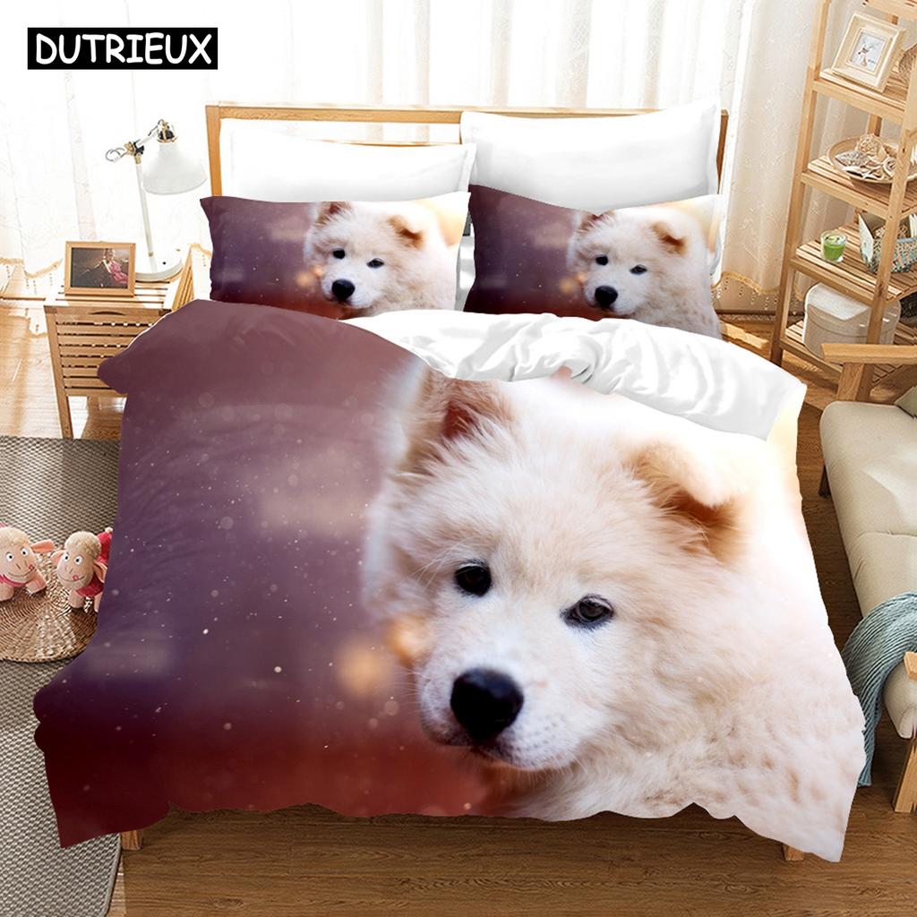 3D Samojede Bettwäschesets Bettbezugset mit Kissenbezug Twin Full Queen King Bettwäsche Bettwäsche