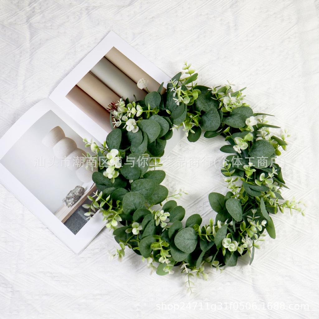 Simulation Wreath Door Decoration Eucalyptus Wreath Grass Ring Pastoral American Wedding Pendant Door Ring Bionic
