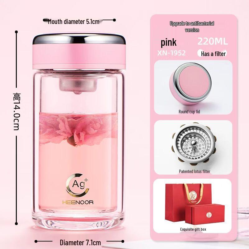 Xinuo Portable Antibacterial Double-Wall Glass Tea & Water Bottle