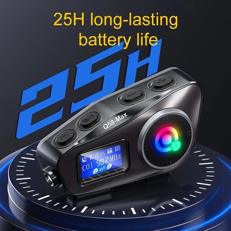 Q58-MAX Motorcycle Helmet Bluetooth Headset Intercom LED Lighting Dual 500M IP65 Rateddeep Waterproof Stereo FM Radio Interphone