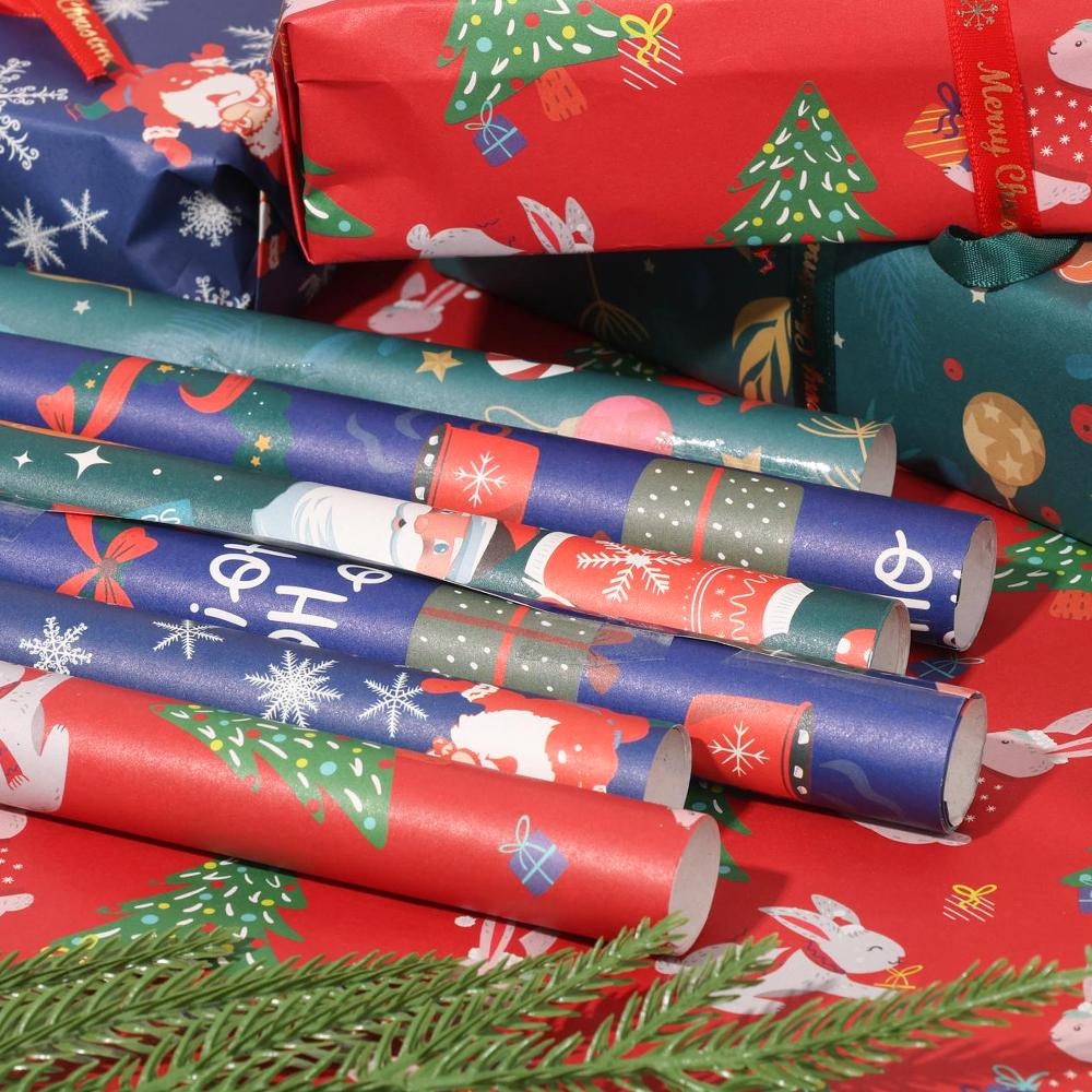 Christmas Kraft Wrapping Paper Cartoon Xmas Tree Santa Claus Gifts Packaging Paper DIY Craft Home Party Decoration Kraft Paper