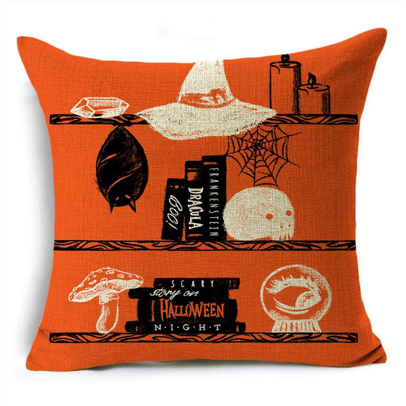 Trick Or Treat Yellow Halloween Cartoon Skull Pumpkin Linen Throw Pillowcase Decorative Cushion Cover For Sofa Living Room Party