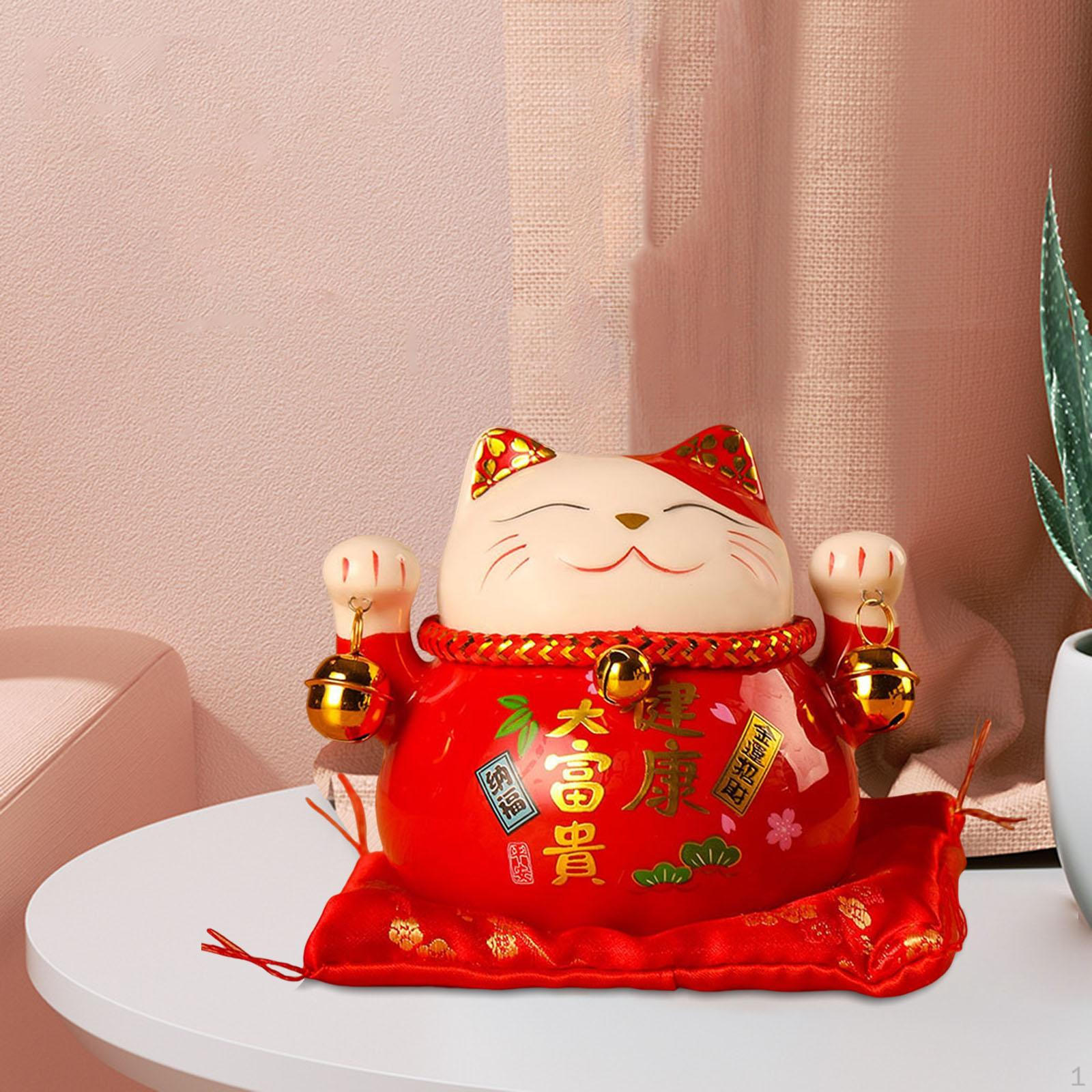 

Chinese Style Cat Money Bank, Decorative, Collection, Home Decor, Figurines with Bell Crafts Display