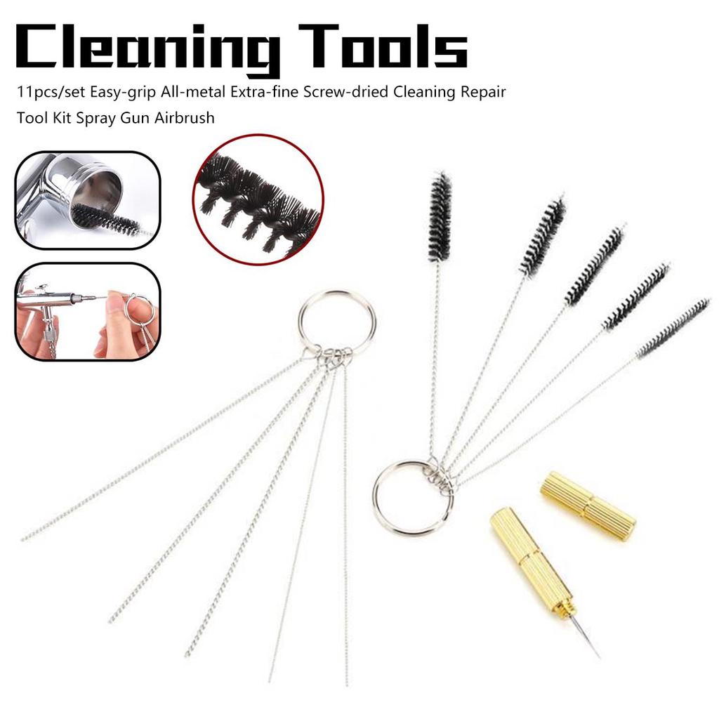 11pcs Airbrush Spray Cleaning Repair Tool Kit Stainless Steel Needle Brush Set