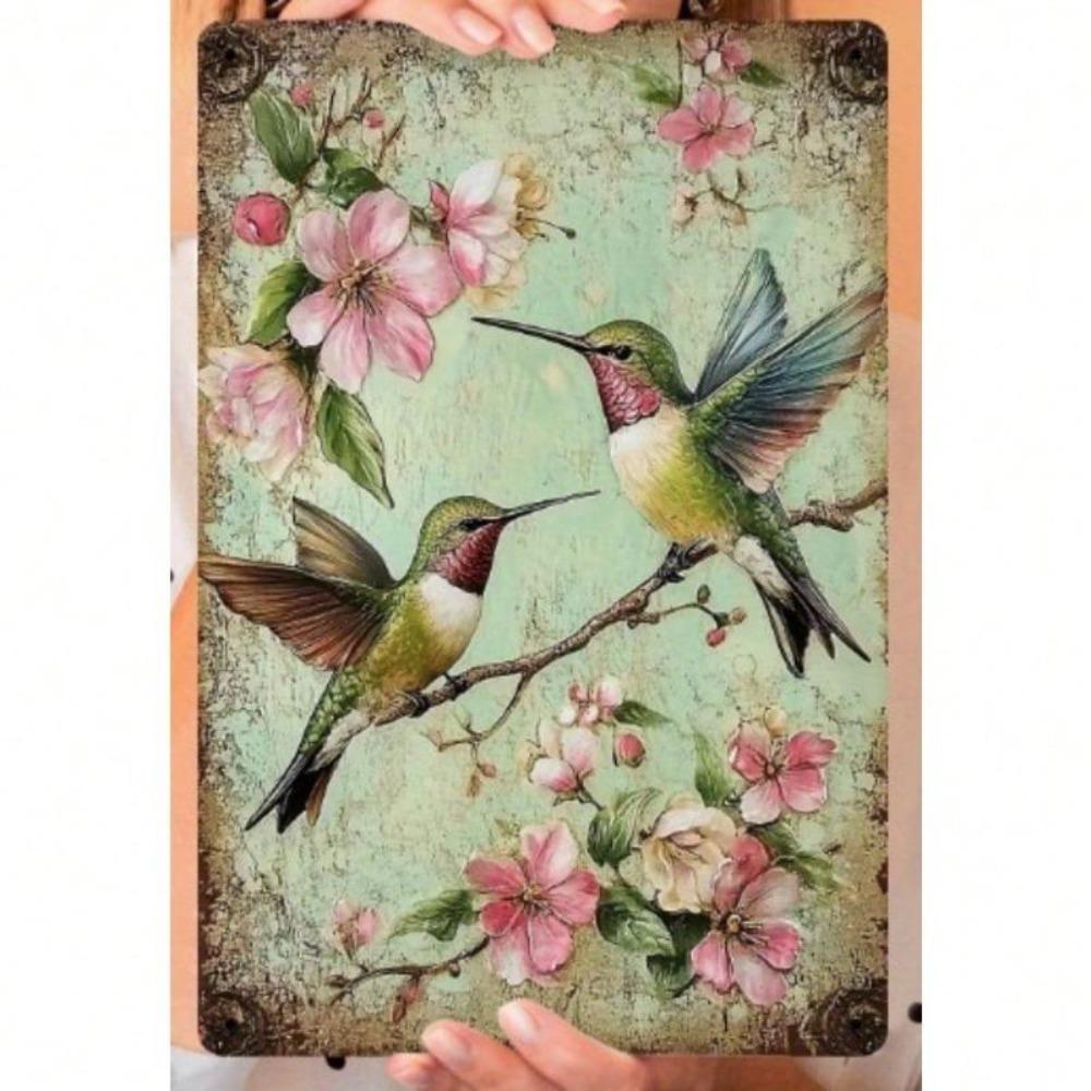 Vintage Hummingbirds Metal Wall Art Rustic Floral Decor 8x12 Inch Canvas