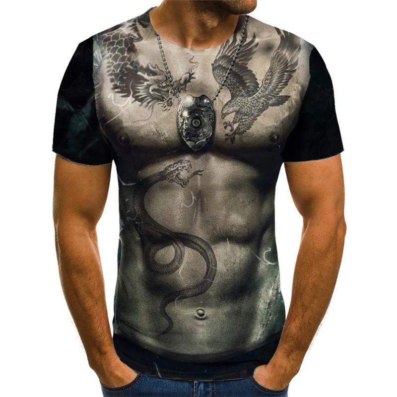Summer Fashionable Casual Large Loose Creative Fun Muscle Christmas 3D Printed Men's T-shirt Comfortable Breathable Short Sleeved Round Neck T-shirt