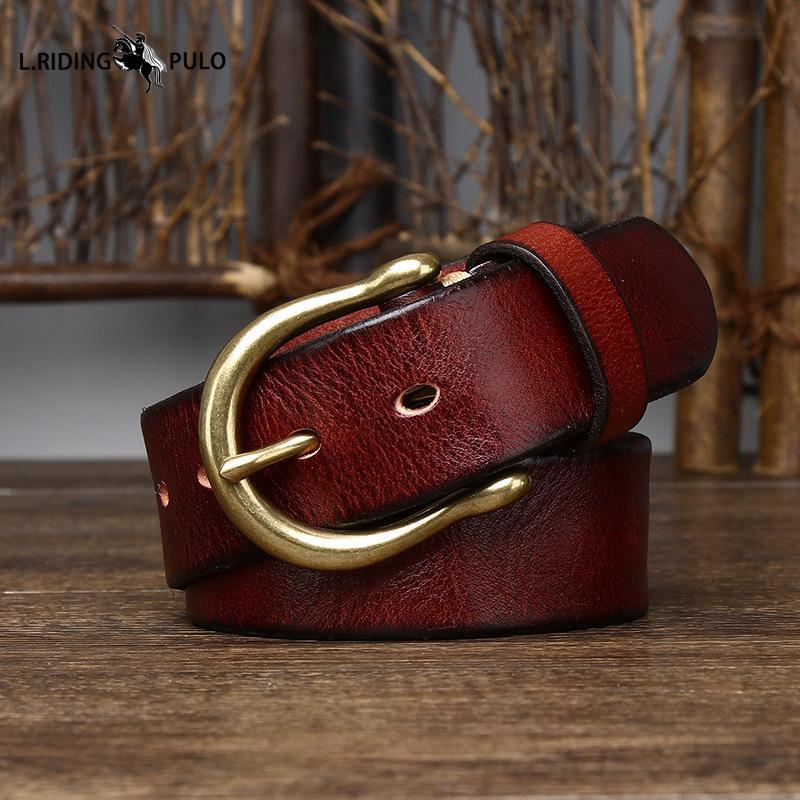 Retro Fashion Personality Trend Genuine Leather Pure Cowhide Belt Men's Genuine Leather Copper Buckle Korean Version Casual Belt