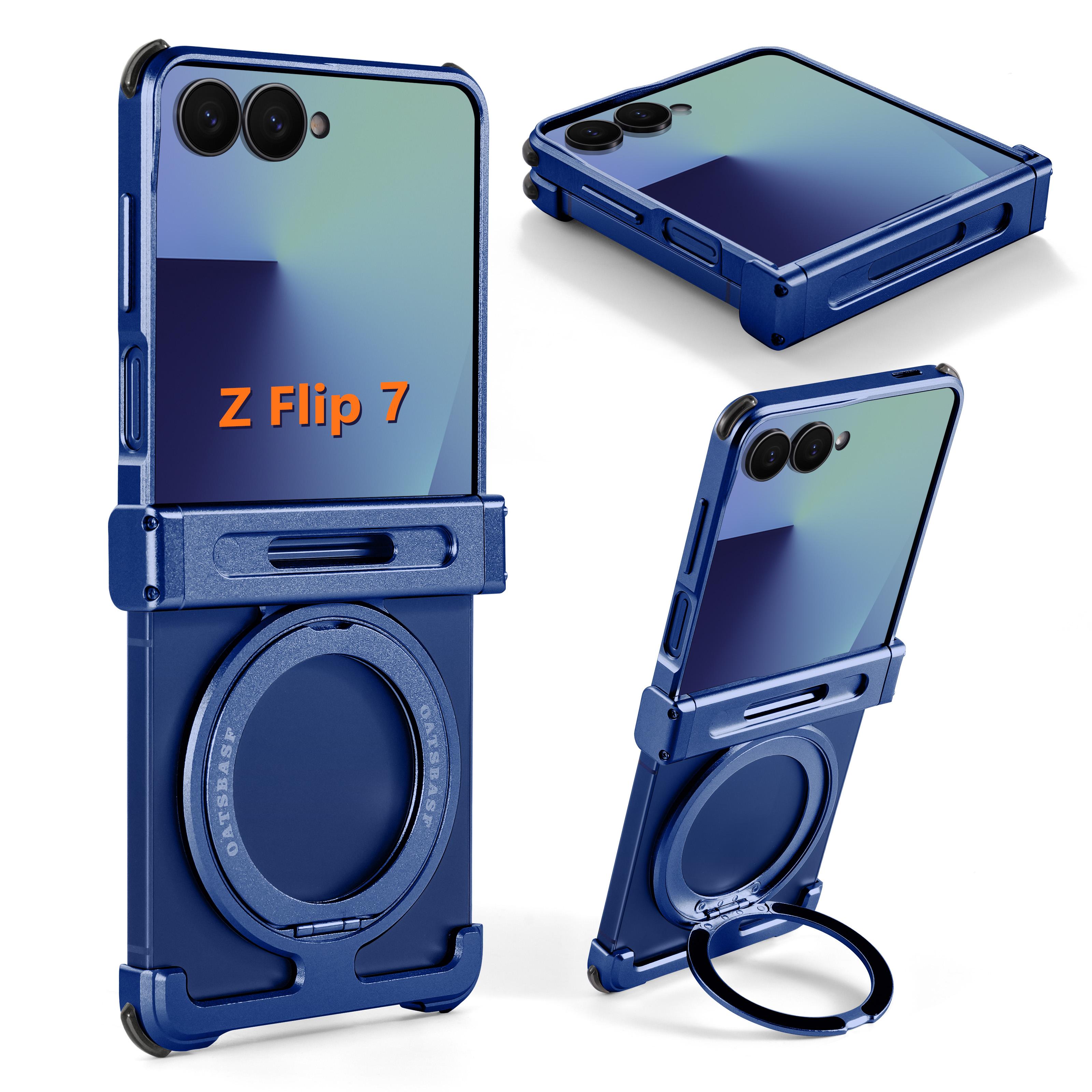 

Oatsbasf Metal Phone Case for Samsung Galaxy Z Flip 7 with Ring Stand 360° Rotation Magnetic Minimalist Bumper for Z Flip 7 Case Galaxy Z Flip7 синий