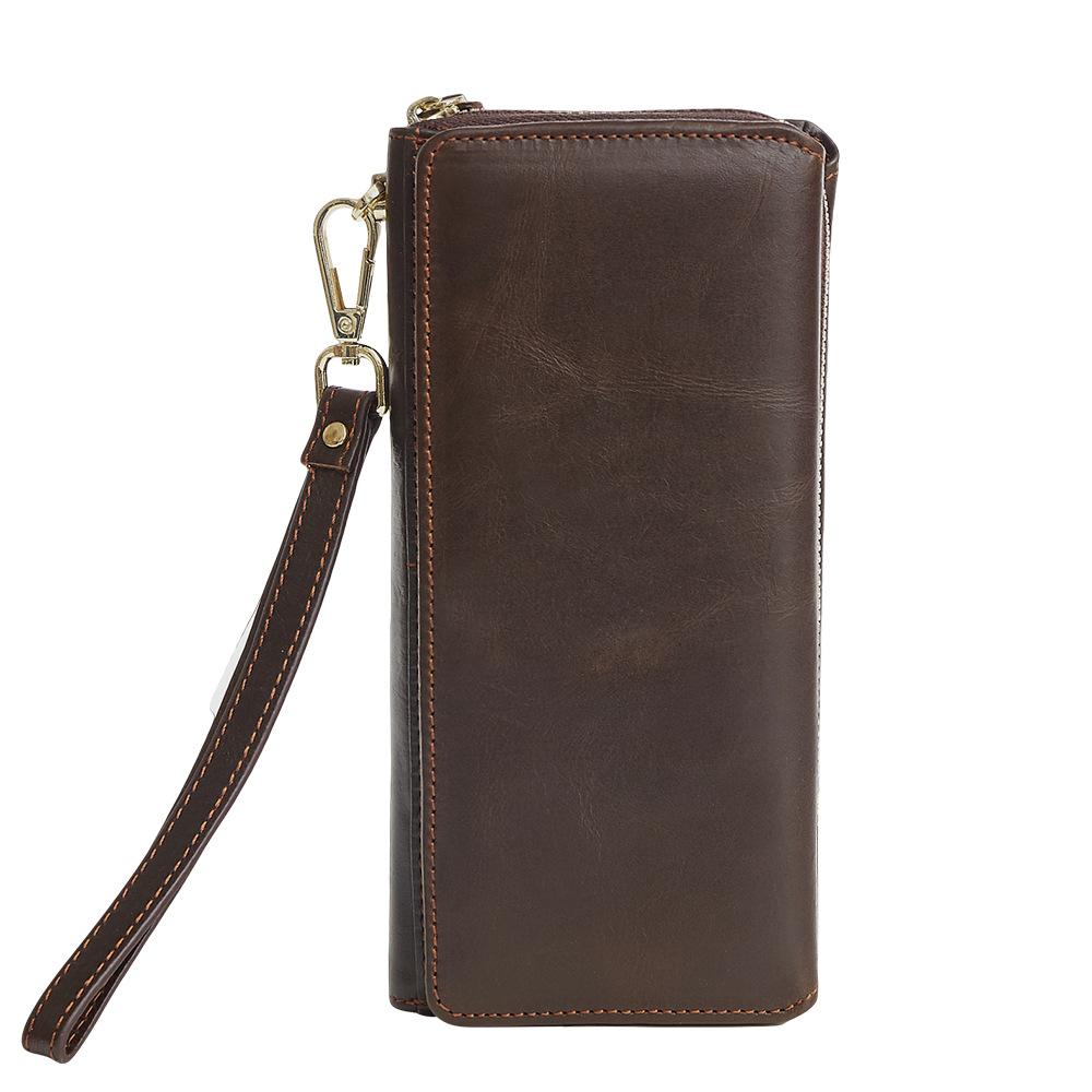 Men S Leather Clutch Bag Premium Retro Multifunctional Wrist Wallet Large Capacity Long Zipper Wallet