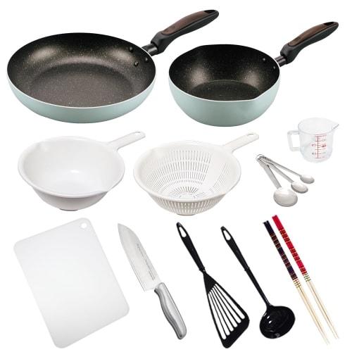 12-Piece Cookware Set for Single-Person Living, Induction Compatible, Mint Green