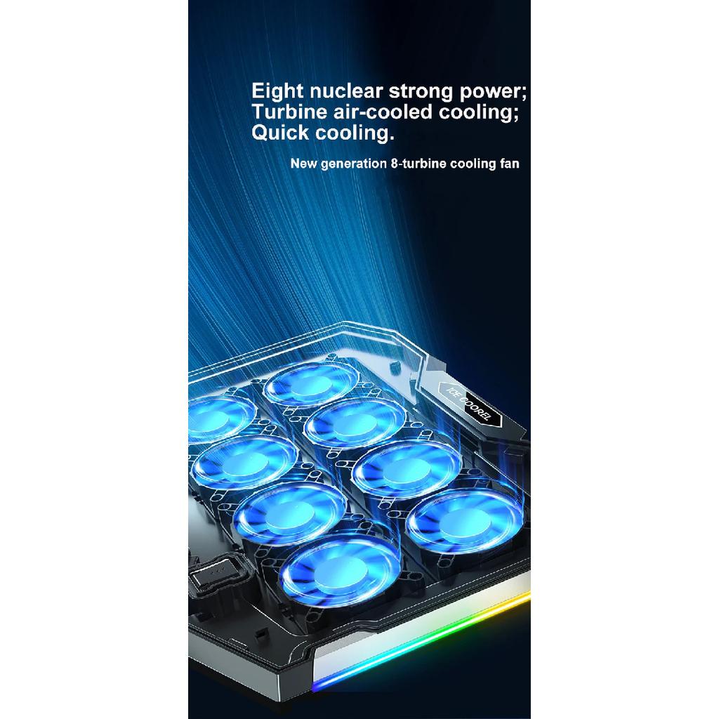 ICE COOREL K10 Laptop Cooler Cooling Pad 8 Fans RGB Laptop Cooling Pad Cooling Radiator Base Notebook Cooler For 12-18 Inch