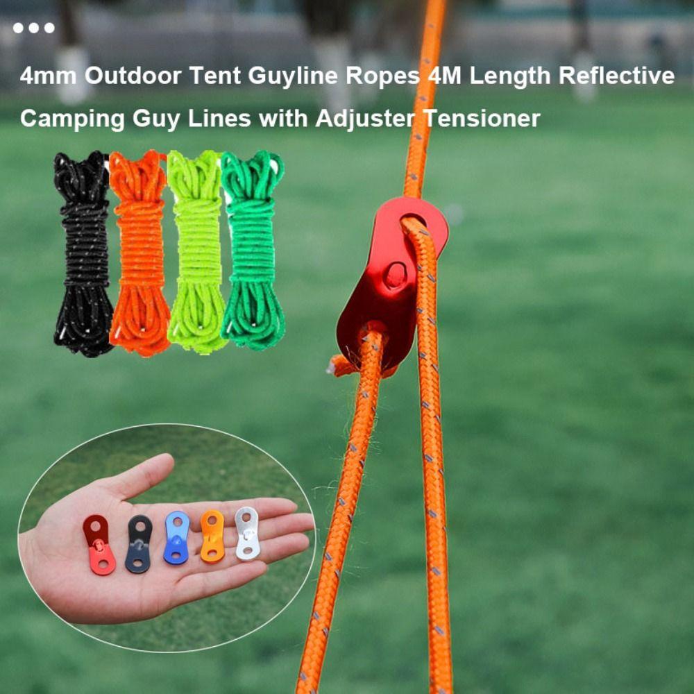 4mm Outdoor Tent Guyline Ropes Aluminum Alloy with 2 Holes Adjuster Tensioner Adjustment Buckles 4M Length