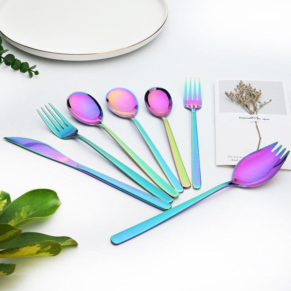 Sada jídelního nádobí 7ks 18/10 nerezové příbory Černá sada nádobí Nůž Dezert Vidličky Lžíce Sada příborů bezpečné pro potraviny