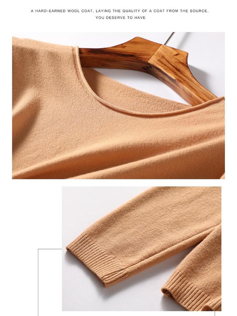 Autumn/Winter Women's Wool Sweater: Round & V-Neck, Rolled Edge, Long Sleeve, Thin Knit Top