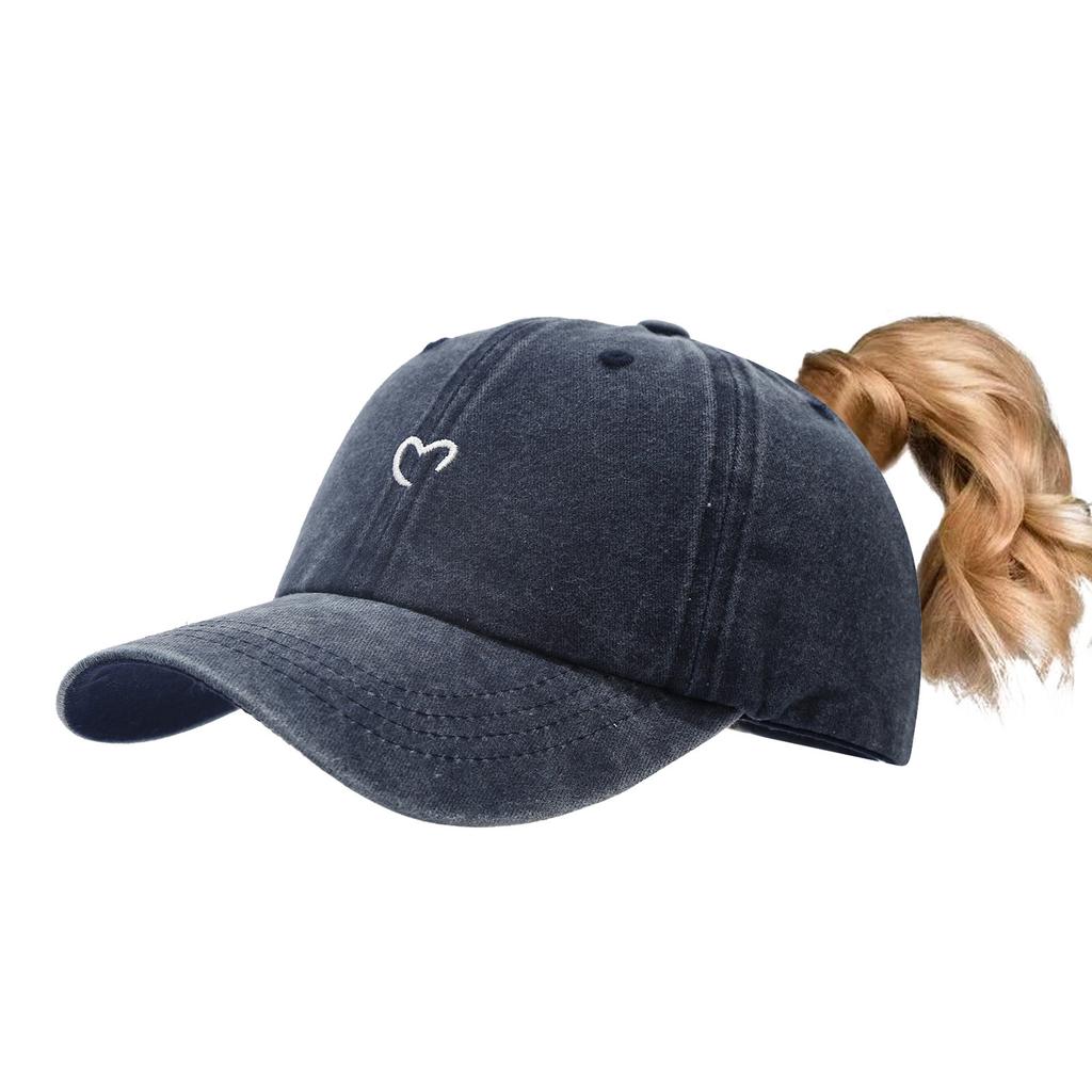 Fashion Washed Old Love Embroidered Ponytail Baseball Cap Women Can Wear Ponytail Braids Outdoor Casual Sun Hat
