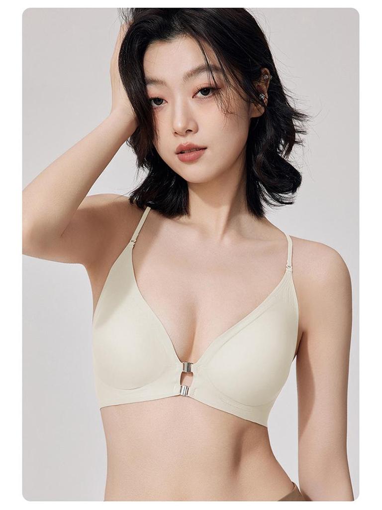 Front Buckle Push-Up Bra for Small Busts with Side Support and Anti-Sagging Features