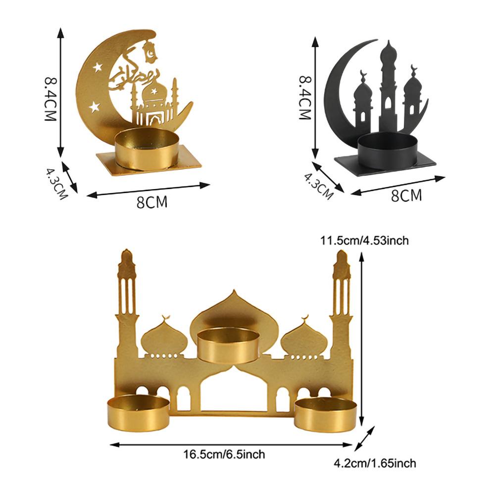 Eid Mubarak Metal Candle Holder Golden Moon Castle Ramadan Kareem Candlestick Aromatherapy Stand Muslim Islam Home Party Decors