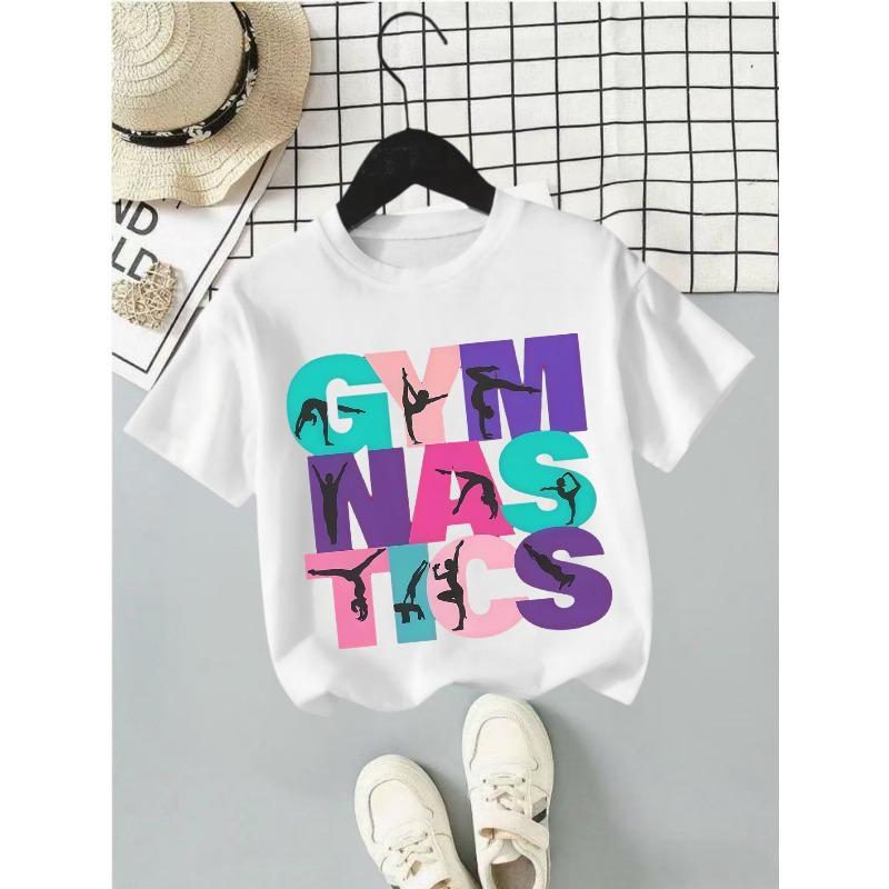 European sizes New Girls Round Neck T-Shirt Casual Fashion Printed Top 110 белый