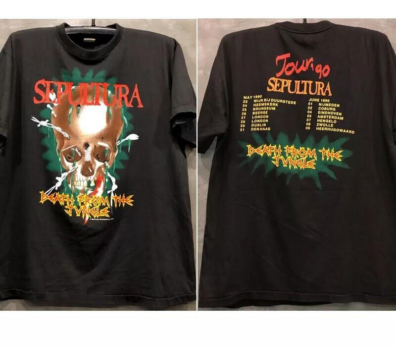 

90s Sepultura Tour 1990 Tour Band 2 Side Black Unisex Tshirt Reprint S5XL Unisex T-Shirt S