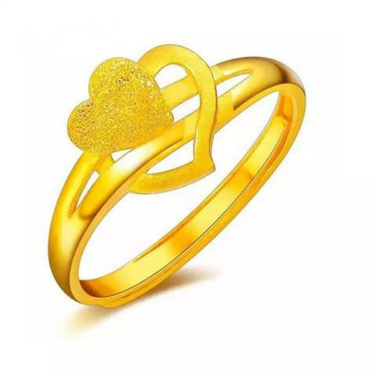Gilded Brass Adjustable Heart Floral Ring for Women - Imitation Gold