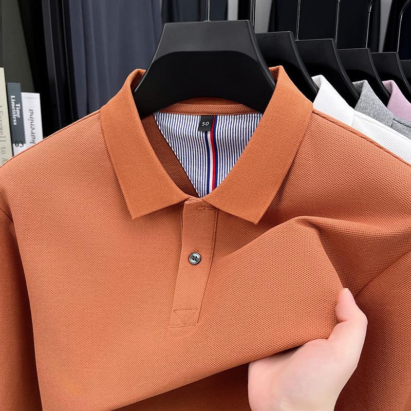 Men's Autumn 2025 Pure Cotton Pique Polo Shirt - Long Sleeve, Business Casual, Breathable