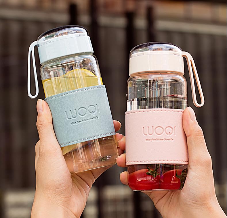 FISHLUCK Water Bottle, Glass Bottle, High Boron Silicone Glass, Direct Drinking, Leak-Proof, Portable, Transparent, for Office, School, and Outdoor