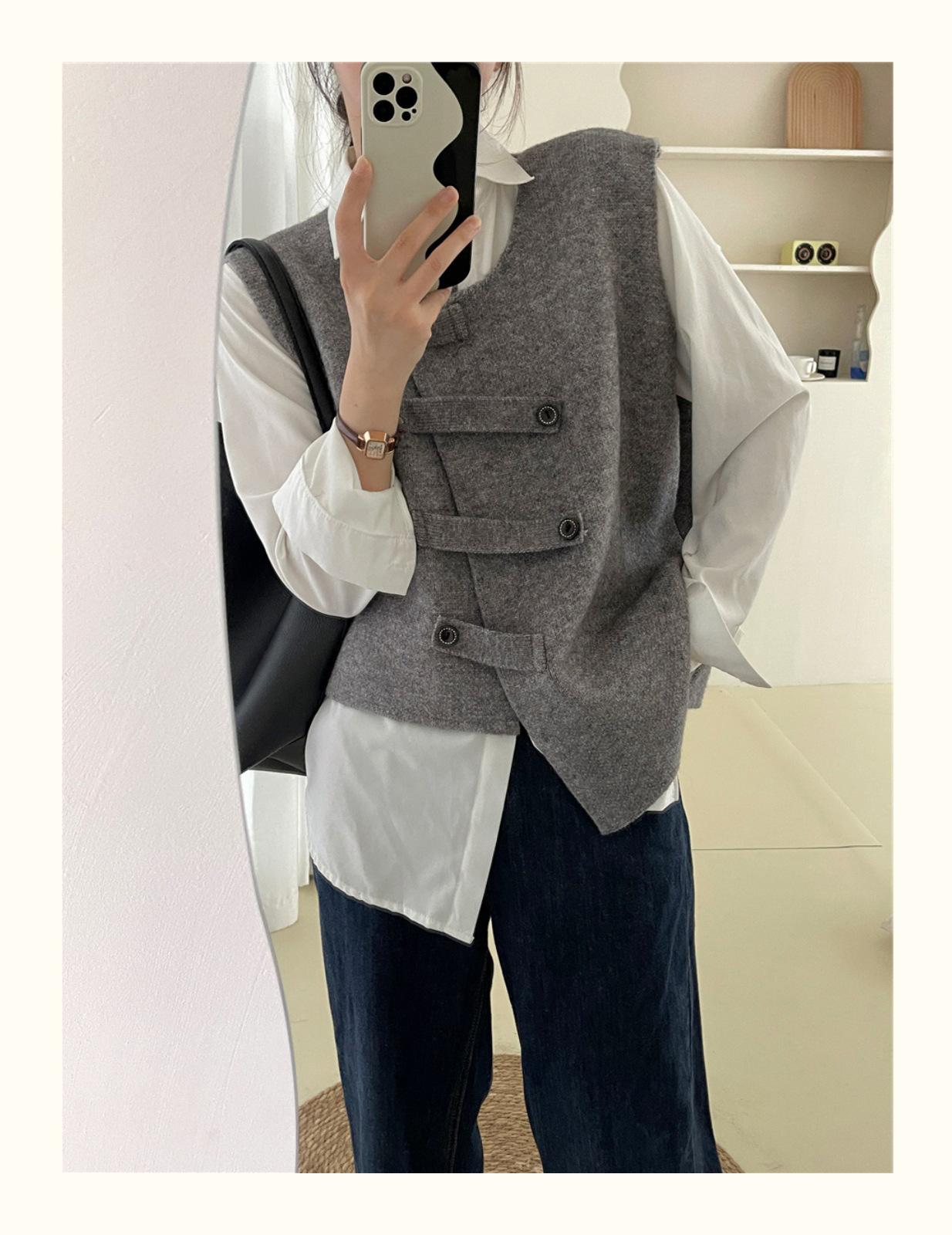 

Ретро- Свободный однотонный вязаный жилет на пуговицах для женщин One Size