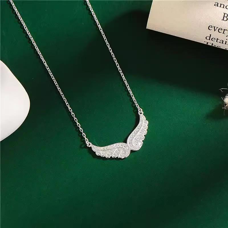 Mode Neu 925 Sterling Silber Funkelnder Cz Zirkon Engel Flügel Anhänger Halskette für Beste Freunde Geschenke Schmuck