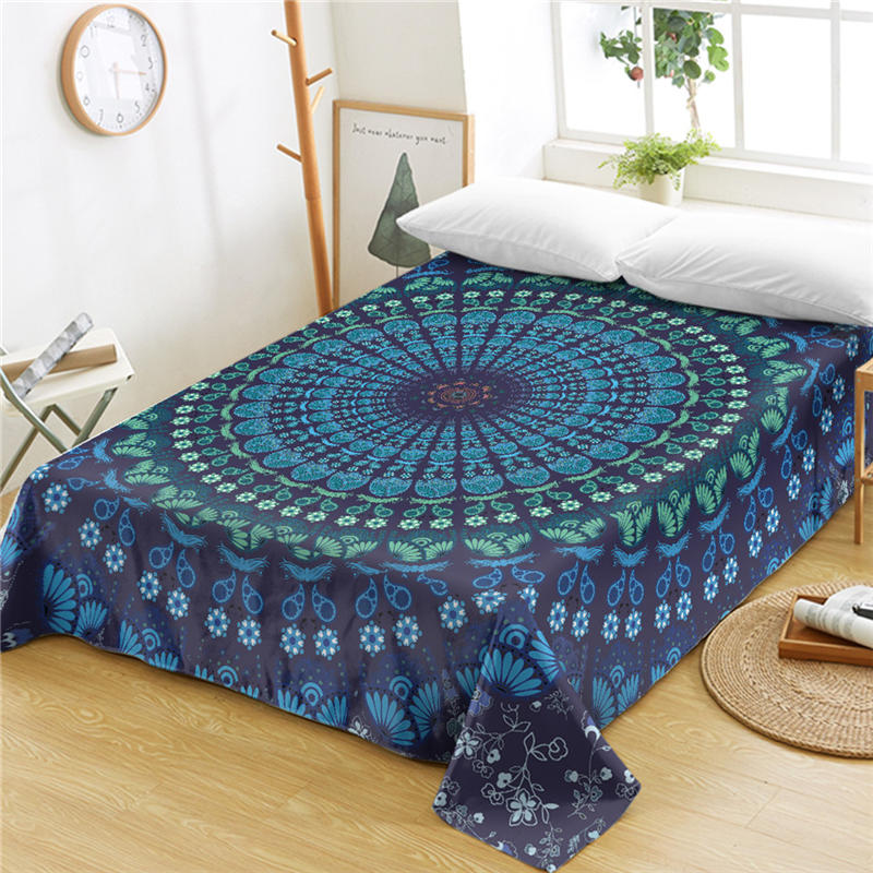 Bohemian Mandala Bed Sheet Boho Style Flat Sheet Colorful Ethnic Retro Floral Bed Linen Women King Queen Polyester Bedding Sheet
