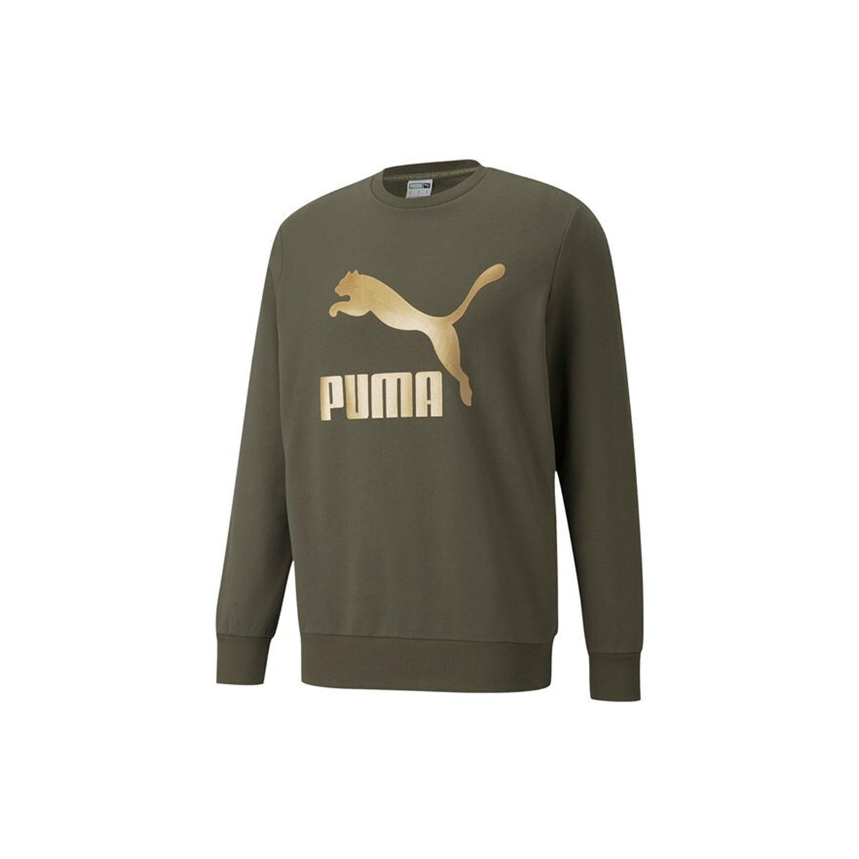 PUMA Archive Metallic Logo Sweater  Olive Green Gold  Men s 531367-44 S
