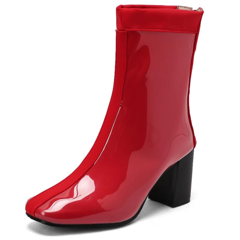 Waterproof Women's Ankle Boots New 2025 Winter Block Heels Fashion Rain Boot Patent Yellow Blue Red Pink Party Shoes Large Size