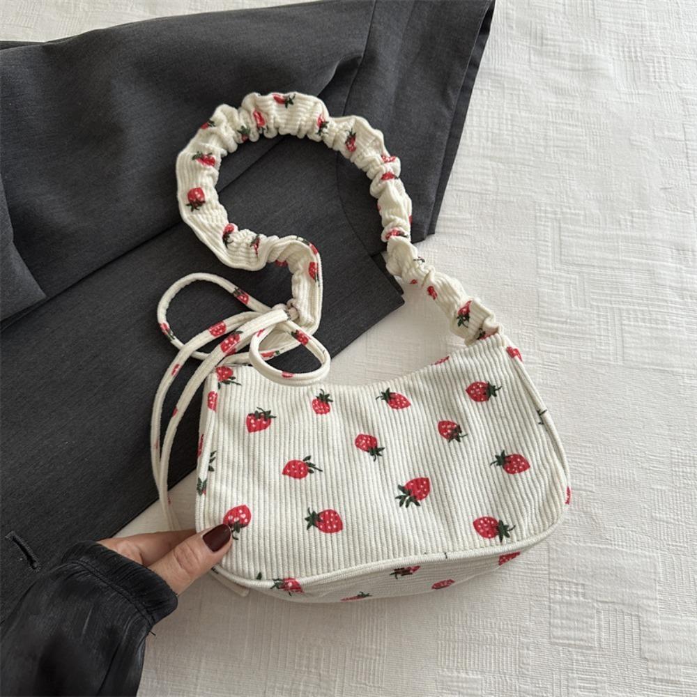 

New Sweet Corduroy Tote Bag Trendy Large Capacity Zipper Underarm Bag Women Girl Gentle Crossbody Bag белый