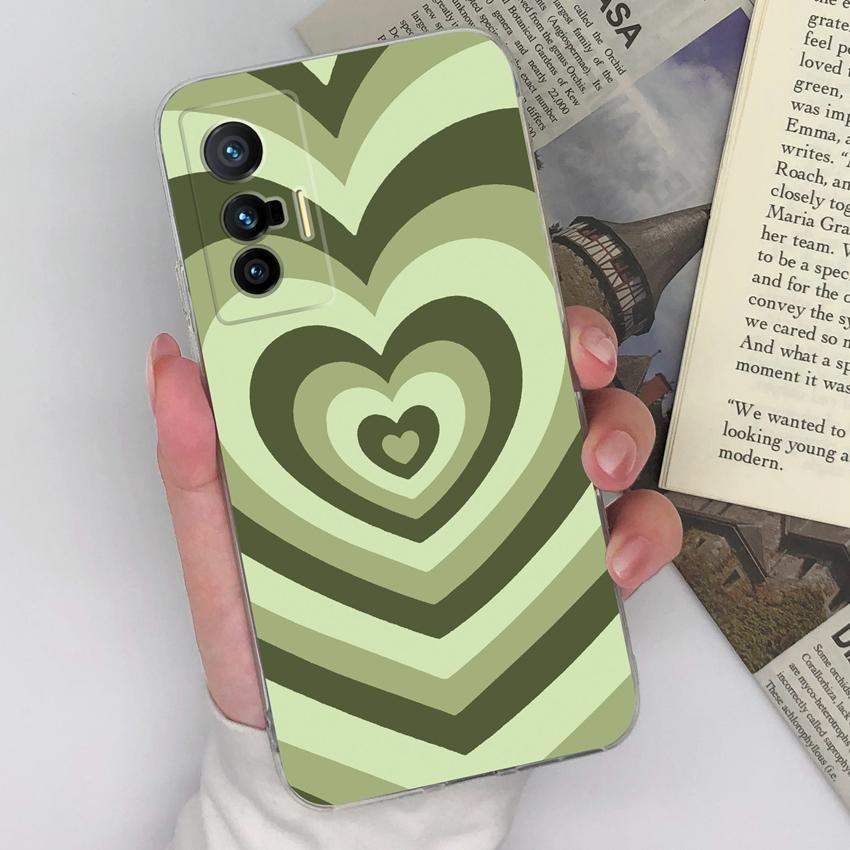 Casing For Vivo X70 X80 X60 Pro Plus X200S X21 X27 Beautiful Pink Heartshaped Pattern Phone Case Transparent Silicone Anti Slip Shell For Vivo Housing