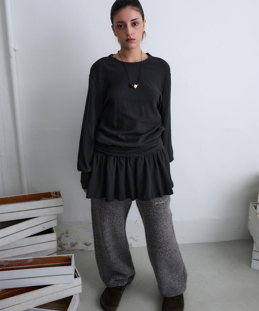 MILLO WOMEN Boucle Zipper Trousers [Melange Gray]