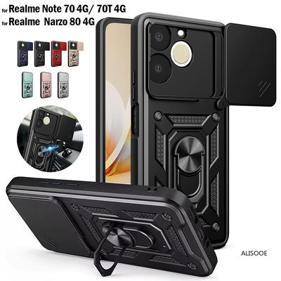 Slide Camera Cover for Realme Note 70 70T 4G Narzo 80 4G Case Ring Kickstand Holder Full Protective Shockproof Phone Capa Funda