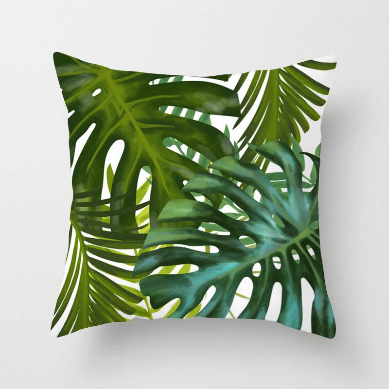 

Linen Cotton Pillow Case Cover Green Leaves Throw Sofa Car Cushion Decor Cover K