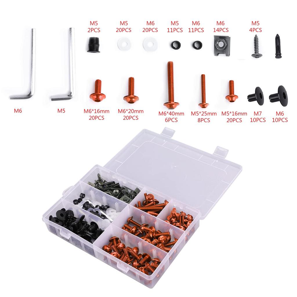 Viprh Motorcycle 198PCS Universal Fairing Bolt Screw Bodywork Kit Compatible with Honda Kawasaki Ducati Orange