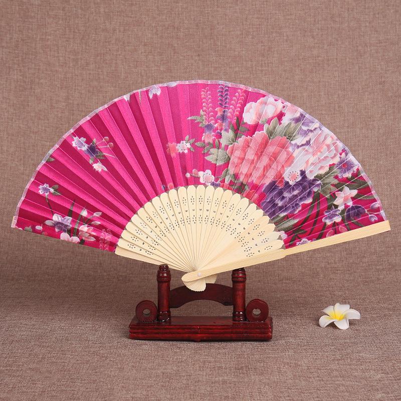 Chinesischer Bambus-Faltfächer Vintage Blumendruck Handfächer zur Kühlung im Sommer Tanz Hochzeitsdekoration