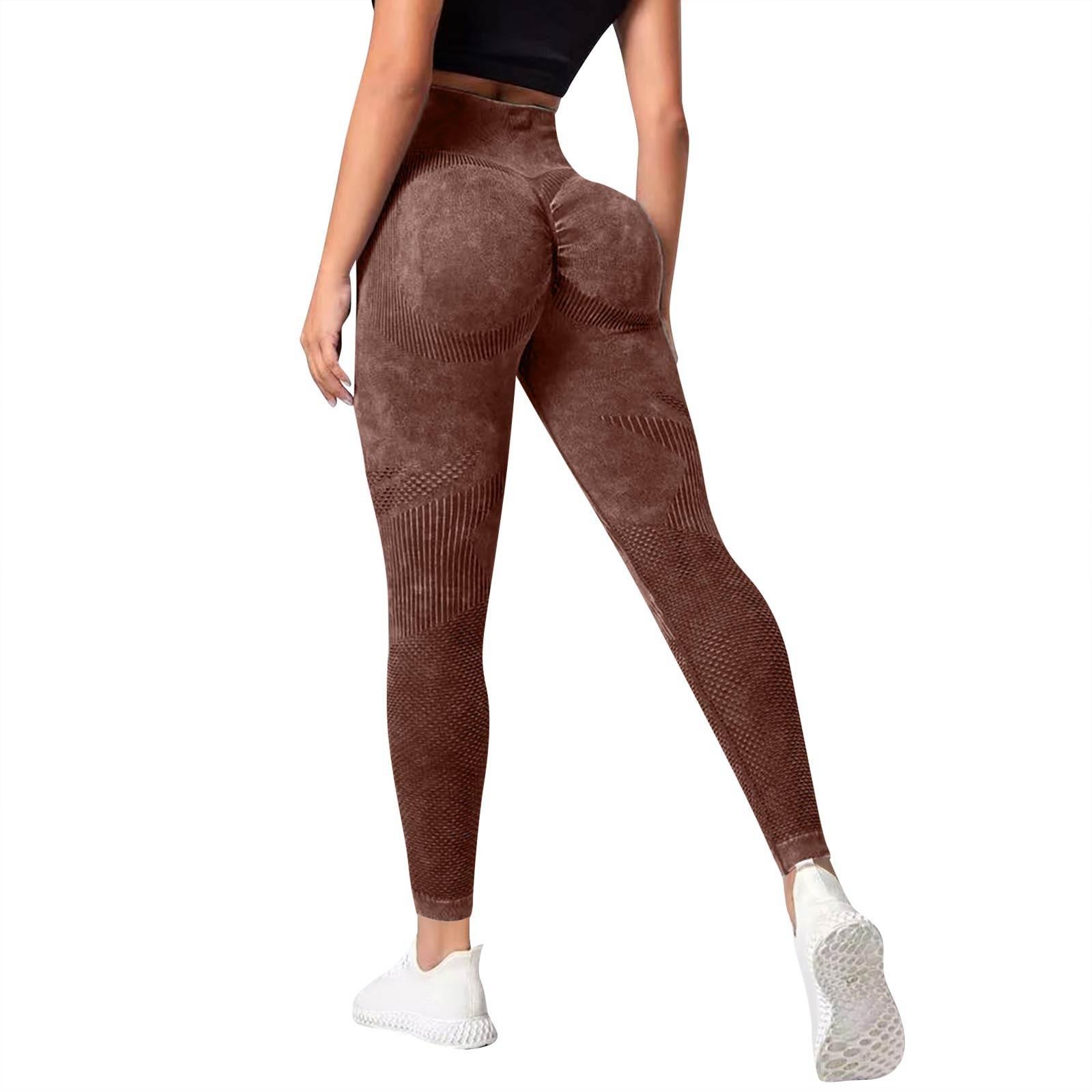 

Женские модные однотонные штаны для йоги с высокой талией, узкие спортивные штаны для фитнеса L кофейный