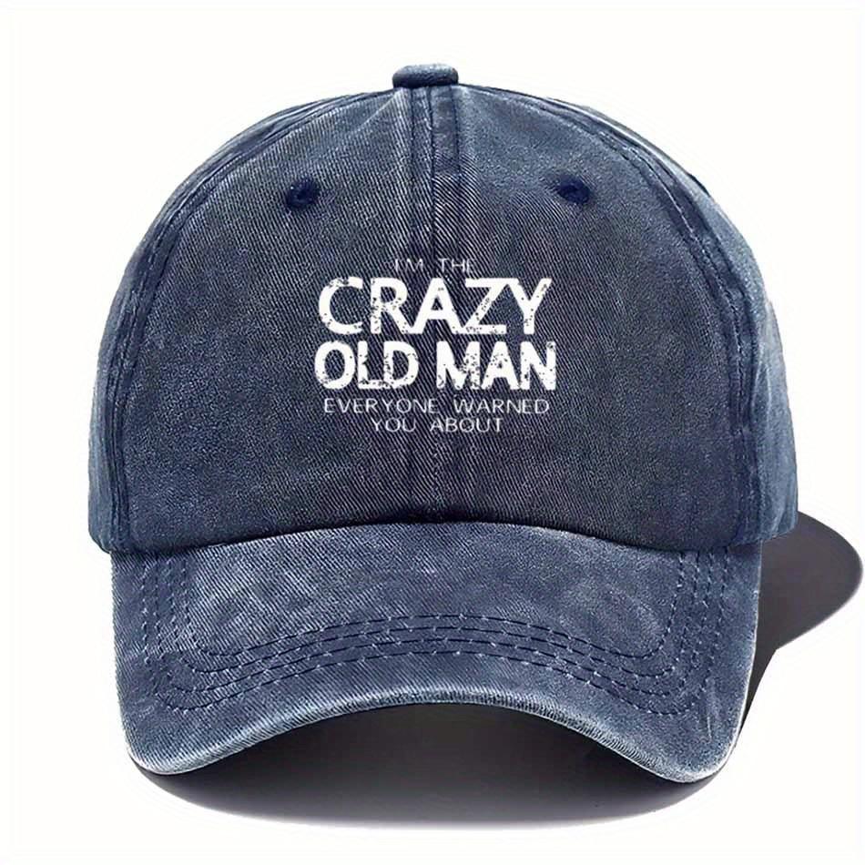 Vintage Baseball Cap with In the Crazy Old for Man Text  Adjustable Lightweight Sun Protection Black with White Lettering